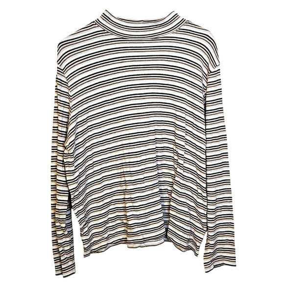 Studio Works Size Extra Large XL Striped Stripes Brown White Cotton Mock Neck - Picture 1 of 8